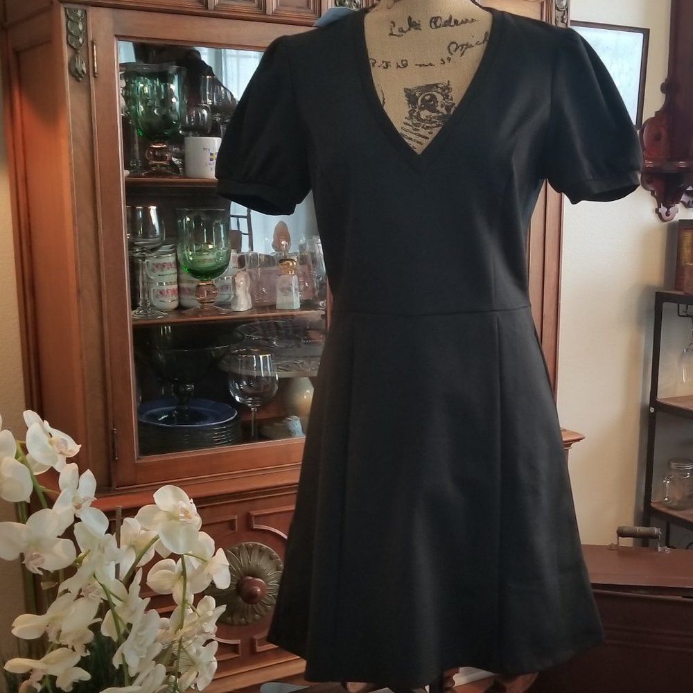 BCBGeneration Black Ponte Dress fitted flare SZ M